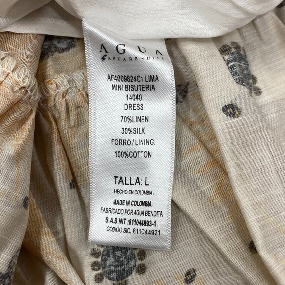 Agua by Agua Bendita Lima Cream Yellow Linen Blend Dress Large New - Picture 10 of 10